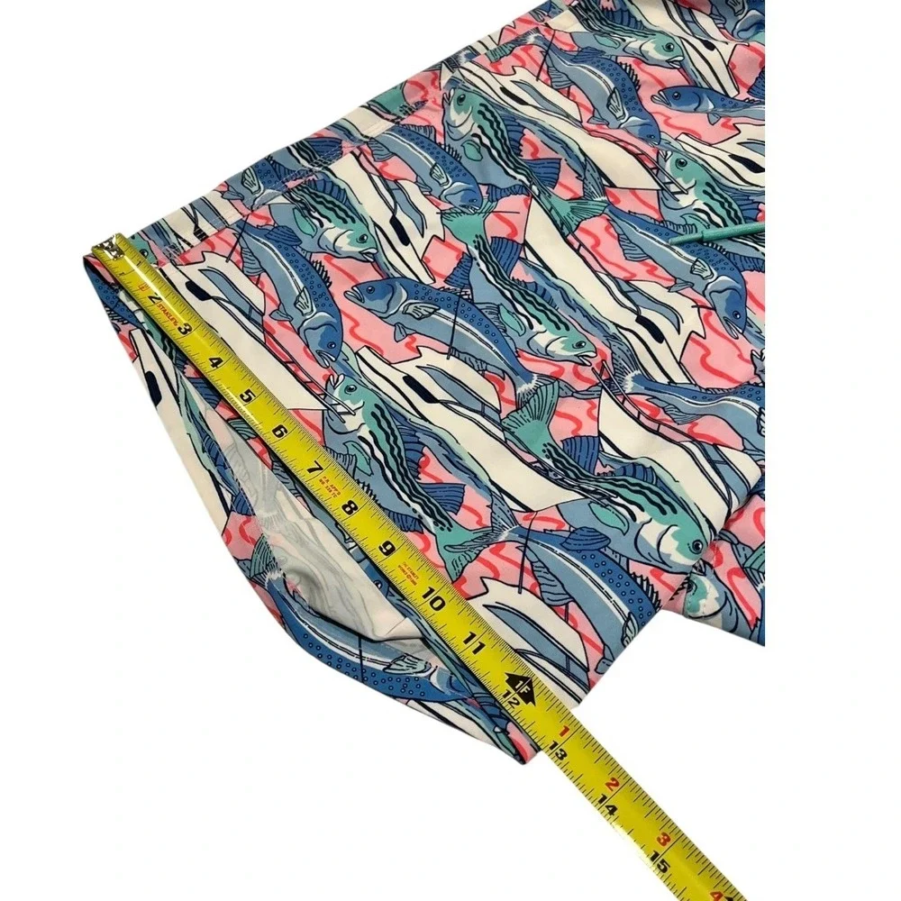 Vineyard Vines Men's L Swim Trunks Fish Print Drawstring Lined‎ Pockets Blue